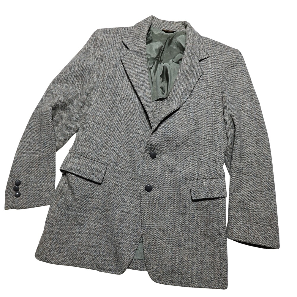 Harris Tweed Blazer Mens 38 Gray Herringbone Wool Tweed Sport Coat Jacket USA